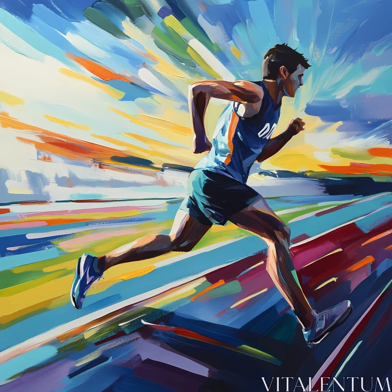 AI ART Energetic Runner on Track Surrounded by Vivid Colors