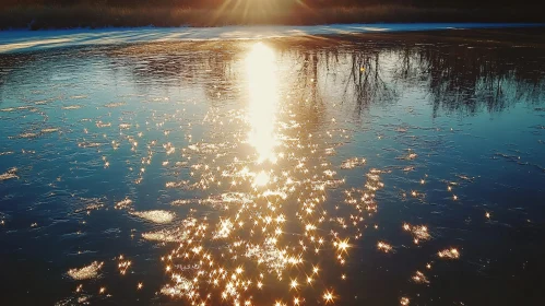 Golden Sunset on Icy Lake