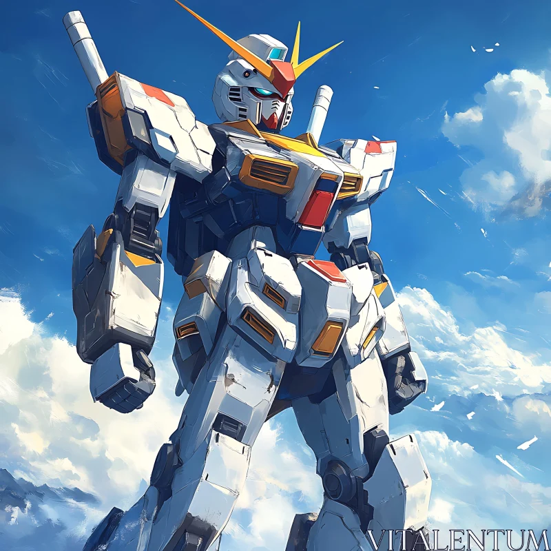 Powerful Humanoid Mecha in Sky AI Image