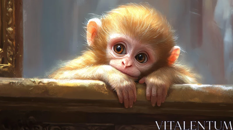 AI ART Curious Young Monkey Peering Over Ledge