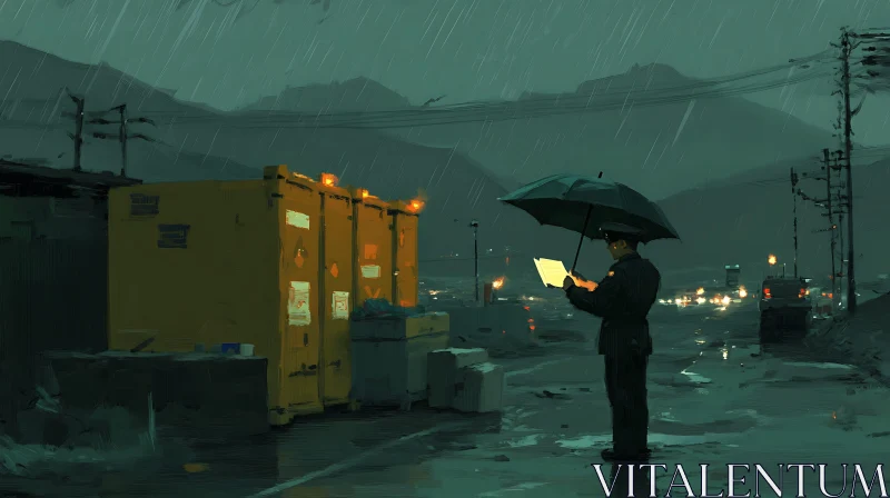 Man Reading in the Rain AI Image