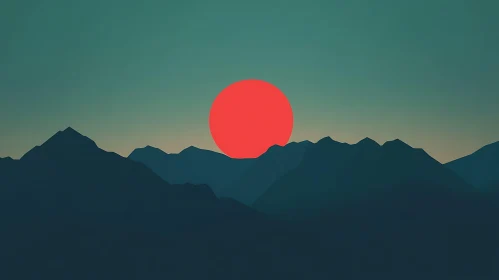 Crimson Sun Mountain Silhouette