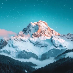 Winter Mountain Landscape at Night