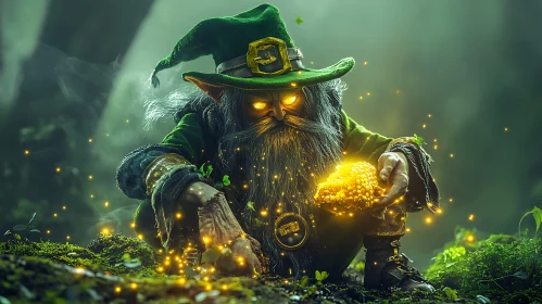 Forest Leprechaun with Glowing Gold