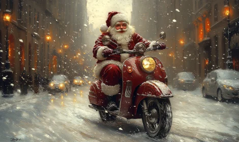 Festive Santa Rides Scooter