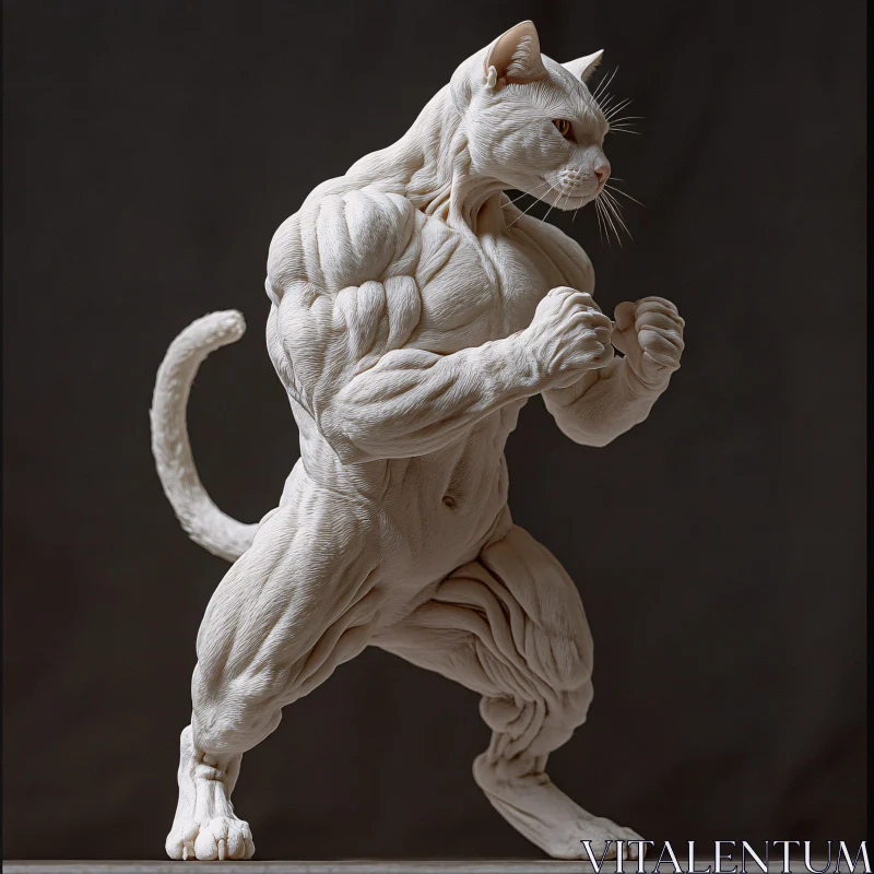 White Muscle Cat with Fists AI Image