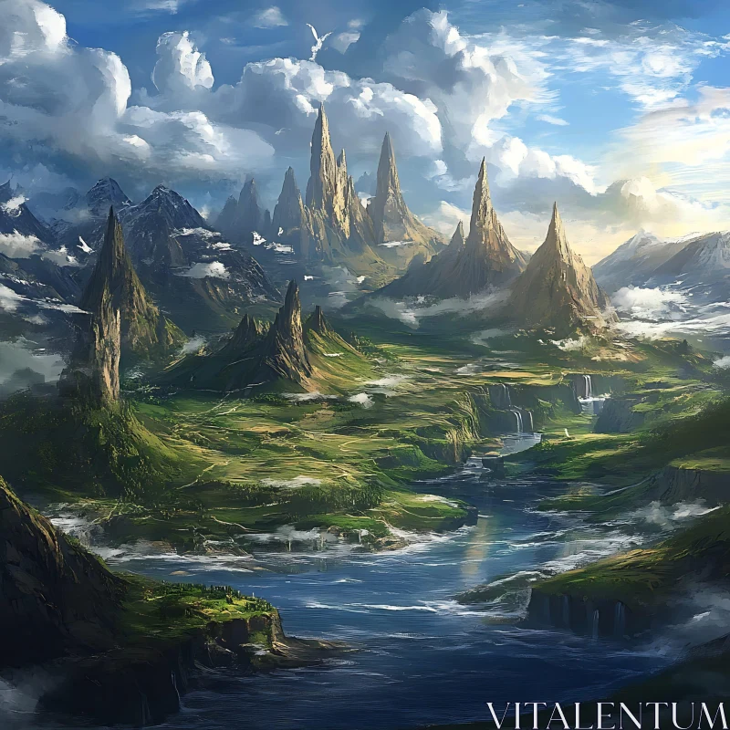 Scenic Mountain Vista with River AI Image