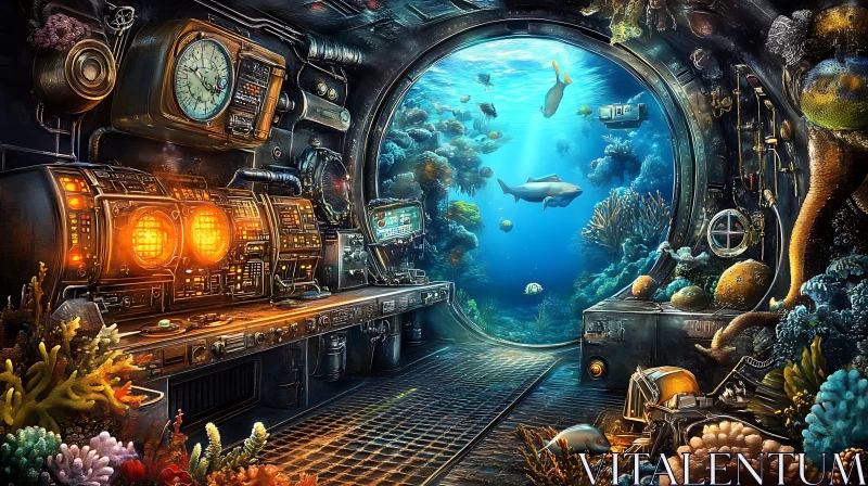 AI ART Ocean View from Submarine Interior