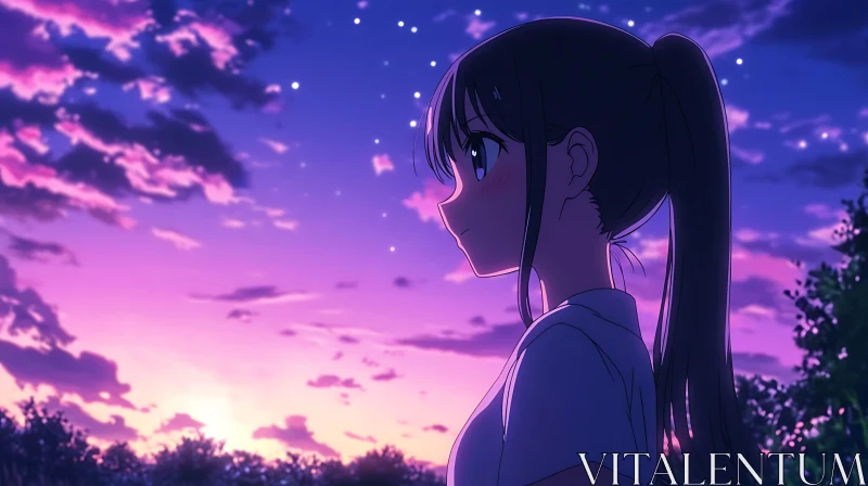 AI ART Serenity at Dusk - Anime Girl and Night Sky