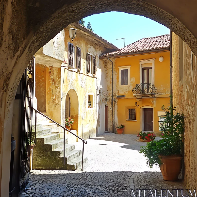 Historic Courtyard in a Picturesque Village AI Image