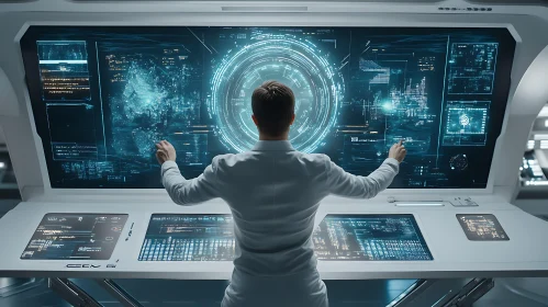 Man in White Coat at Data Screen