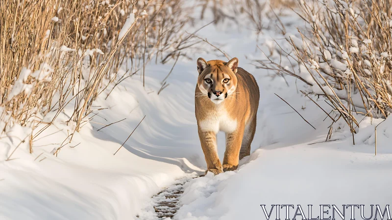 Mountain Lion in Winter Wonderland AI Image