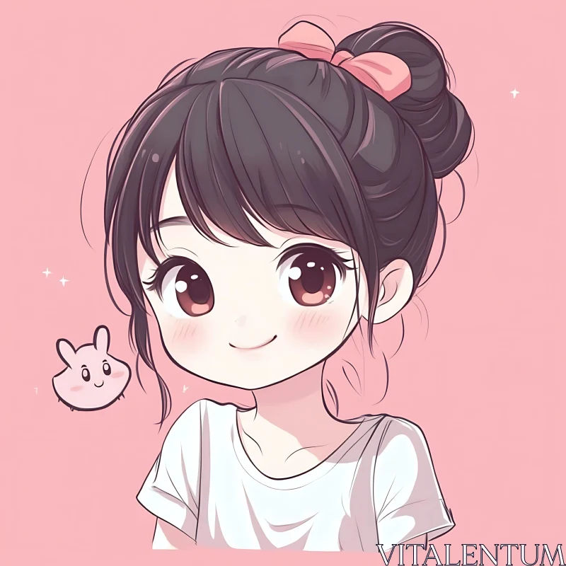 Anime Girl with Pink Bow and Cute Expression AI Image