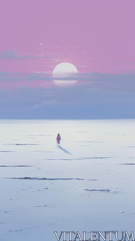 AI ART Solitary Stroll at Sunset