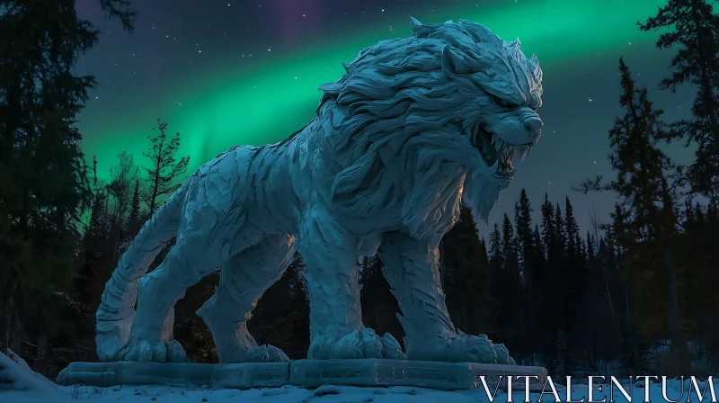 AI ART Frozen Lion Aurora Display