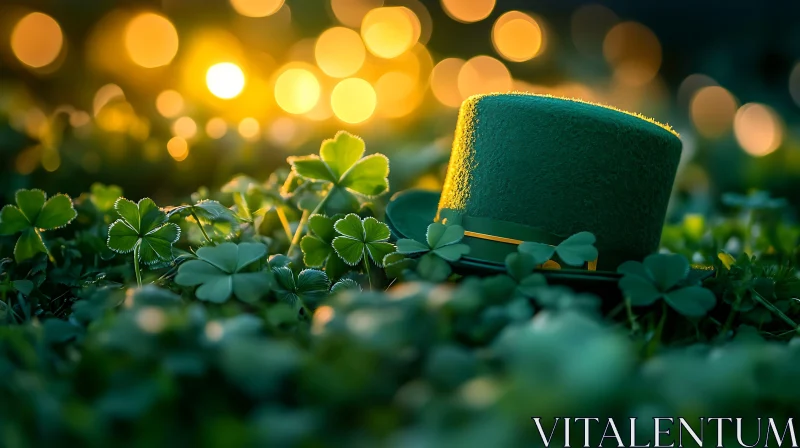 St. Patrick's Day Hat in Clover Field AI Image