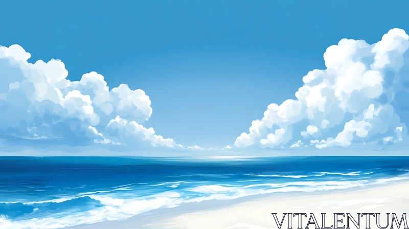 AI ART Calm Seascape with Blue Sky and Clouds