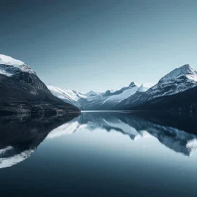 Snowy Mountains Reflected in Calm Lake