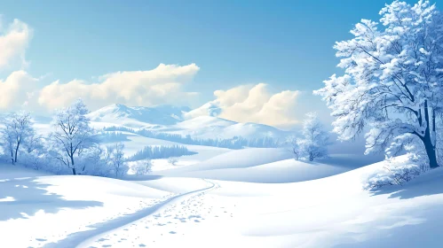 Serene Snowy Hills and Trees in Winter