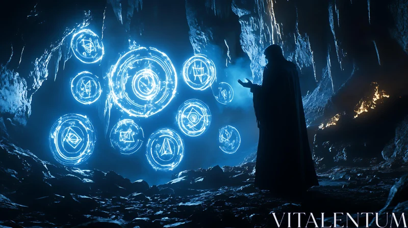 Magical Symbols in a Dark Cave AI Image