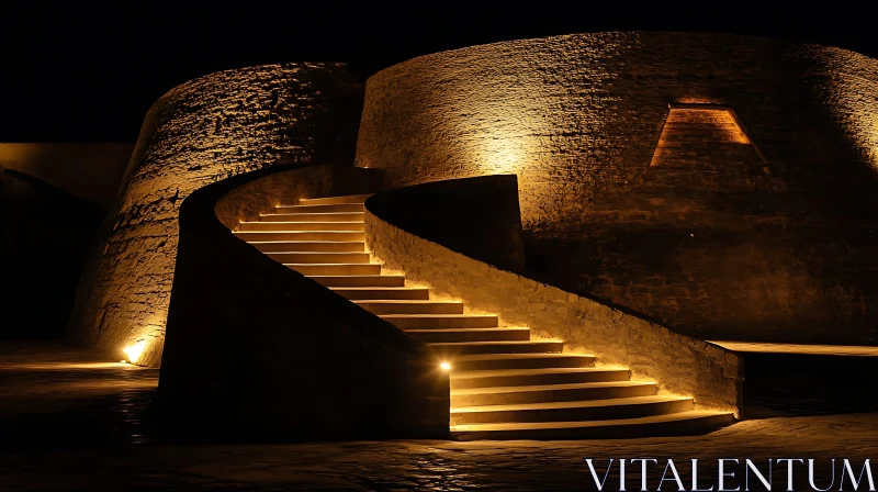 Night-time Illuminated Curved Stone Steps AI Image