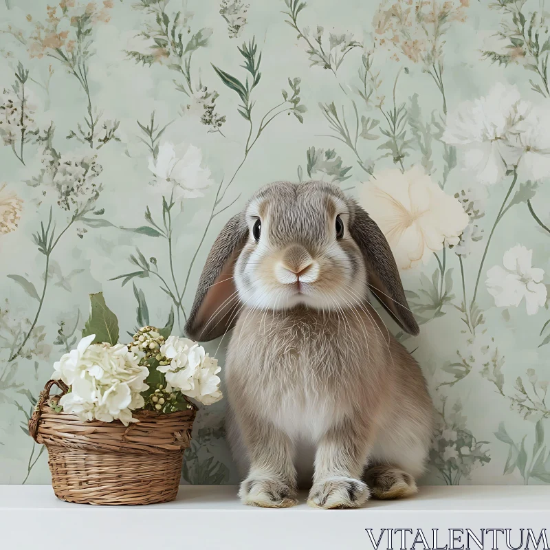 Rabbit and Floral Arrangement AI Image