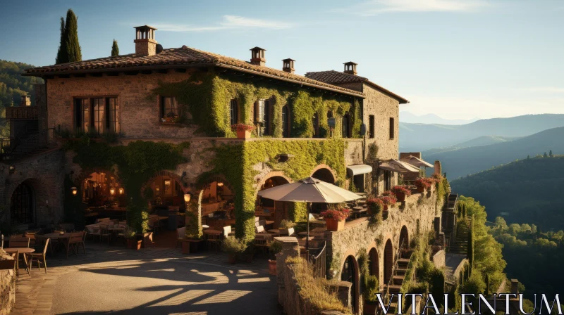 Italian Renaissance Revival Restaurant with Mountain View AI Image