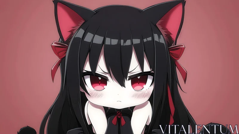 Chibi Catgirl with Determined Expression AI Image