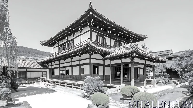 Japanese Temple in Tranquil Setting AI Image