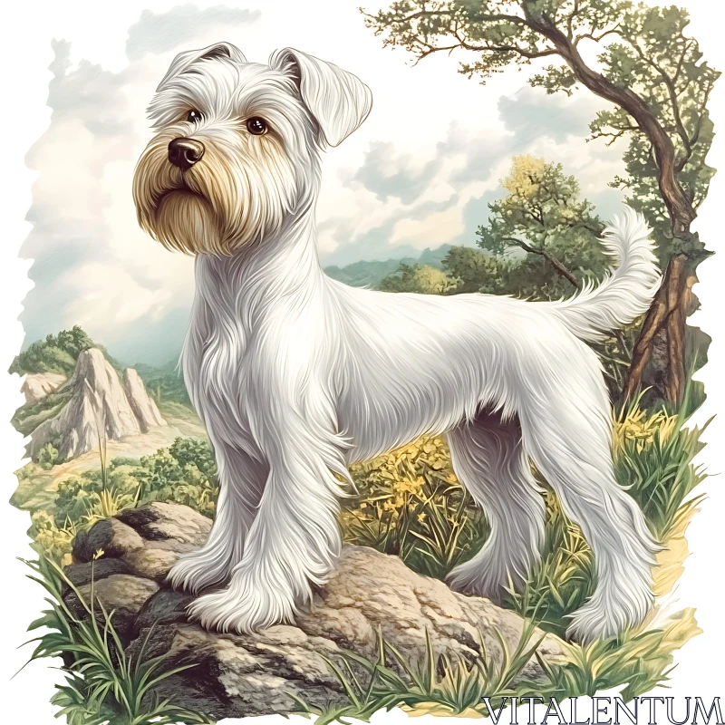 White Terrier Dog in Nature AI Image