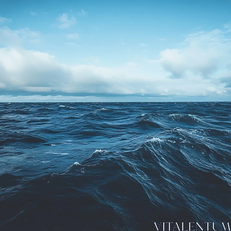 Calm Ocean Under Cloudy Sky AI Image