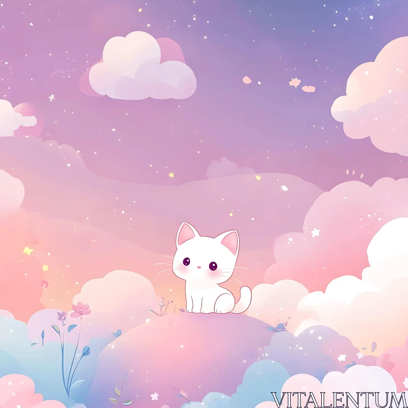 Charming Kitten in a Fantasy Landscape AI Image