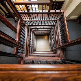 Geometric Spiral Staircase with Wooden Railings