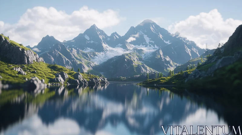 Serene Mountain Landscape with Reflections AI Image