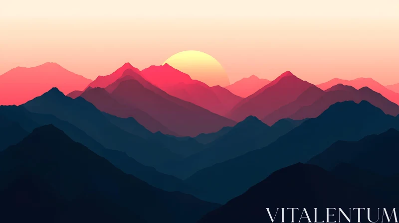 AI ART Layered Mountain Range at Sunset