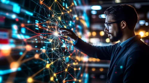 Man Touching Futuristic Data Visualization