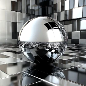 Futuristic Chrome Sphere in Geometric Space