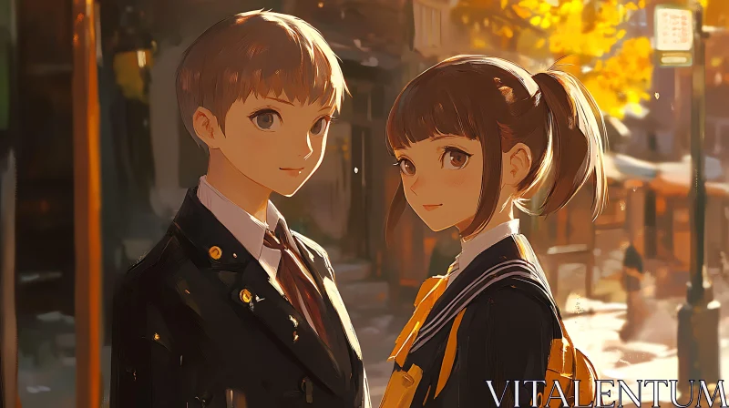 AI ART Autumn Glow: Anime School Scene