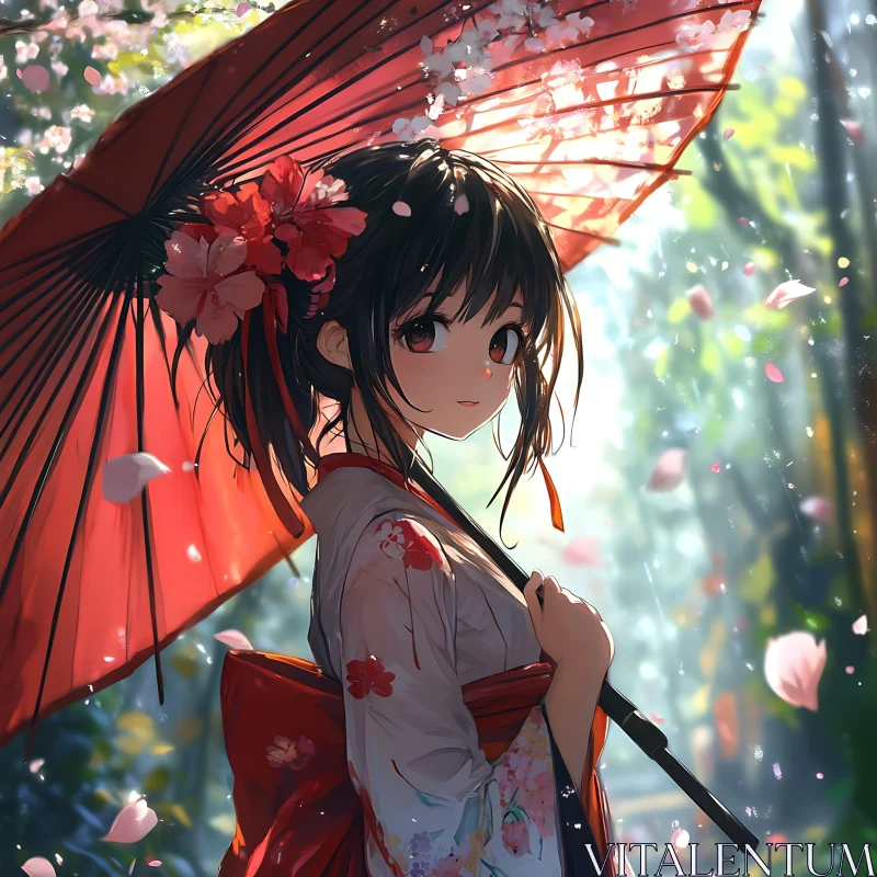 Traditional Anime Girl in Kimono AI Image