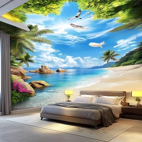 Tranquil Beach Scene in Bedroom Decor