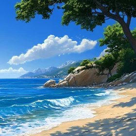 Seascape with Waves and Trees