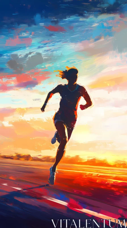 Runner Silhouette Against a Stunning Sunset AI Image