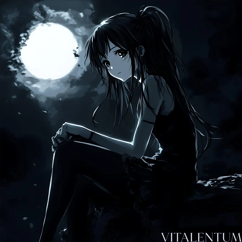 Moonlit Night Anime Girl AI Image