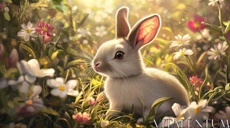 Rabbit in a Flower Meadow AI Image