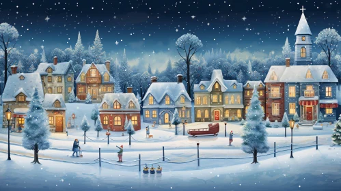 Charming Winter Evening in a Festive Village