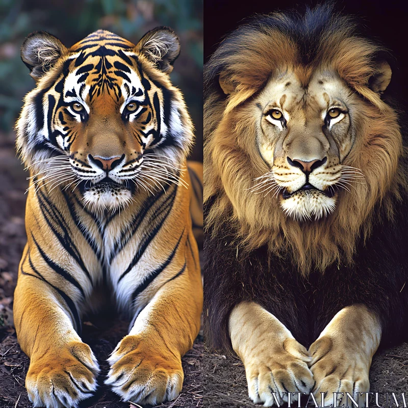 Lion and Tiger Face Off: Wild Majesty AI Image