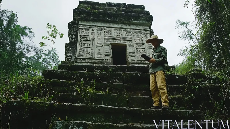 Temple Ruins and Archeologist AI Image