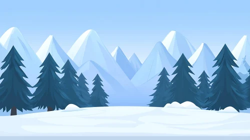 Snowy Mountain Landscape with Evergreen Forest