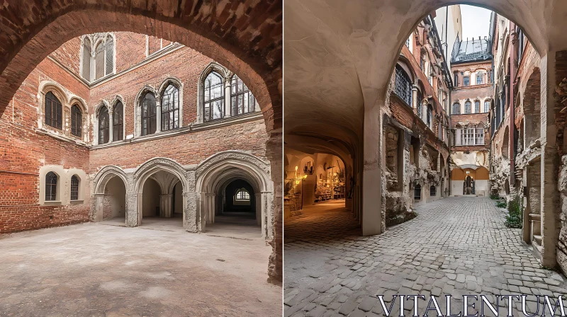 Gothic Courtyards Arches Brick AI Image