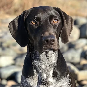 Black and White Dog with Brown Eyes in Outdoor Setting